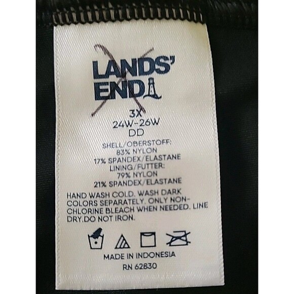 Lands End Women's 3X DD 24/26W V-Neck Swim Top BLACK Solid Padded Bra S451 - Picture 4 of 6
